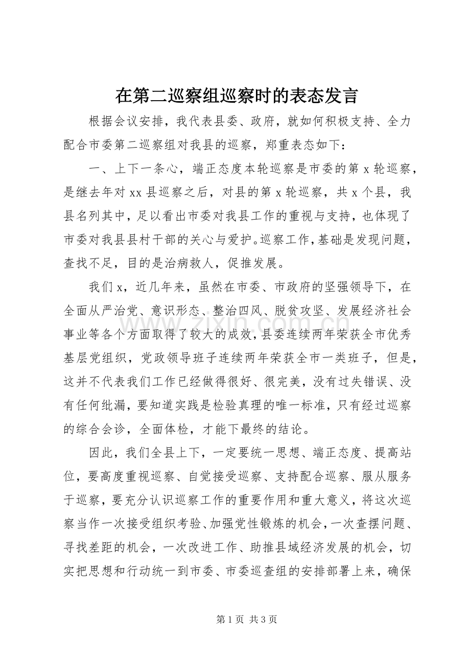 在第二巡察组巡察时的表态发言.docx_第1页