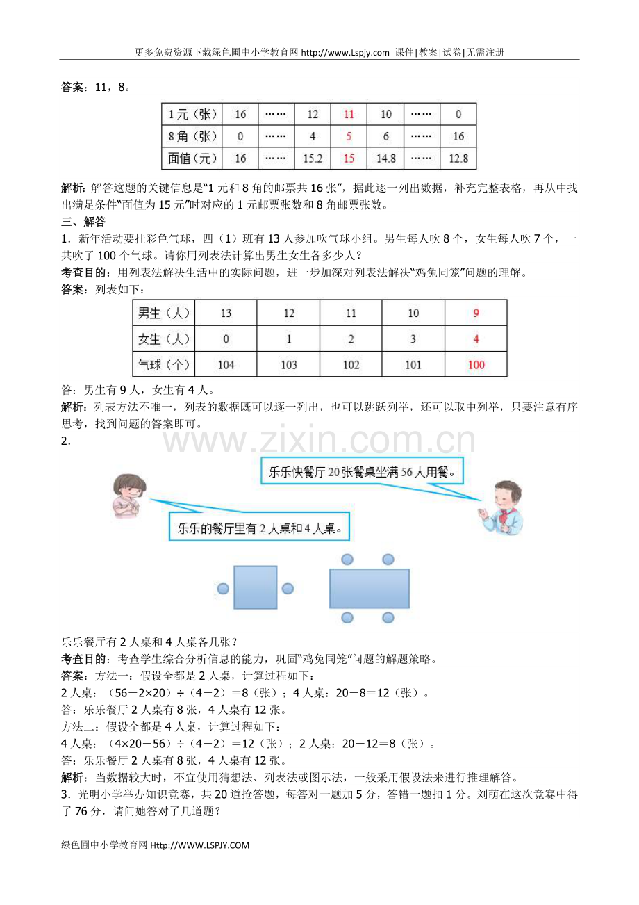 小学数学2011版本小学四年级《鸡兔同笼》同步练习.doc_第3页