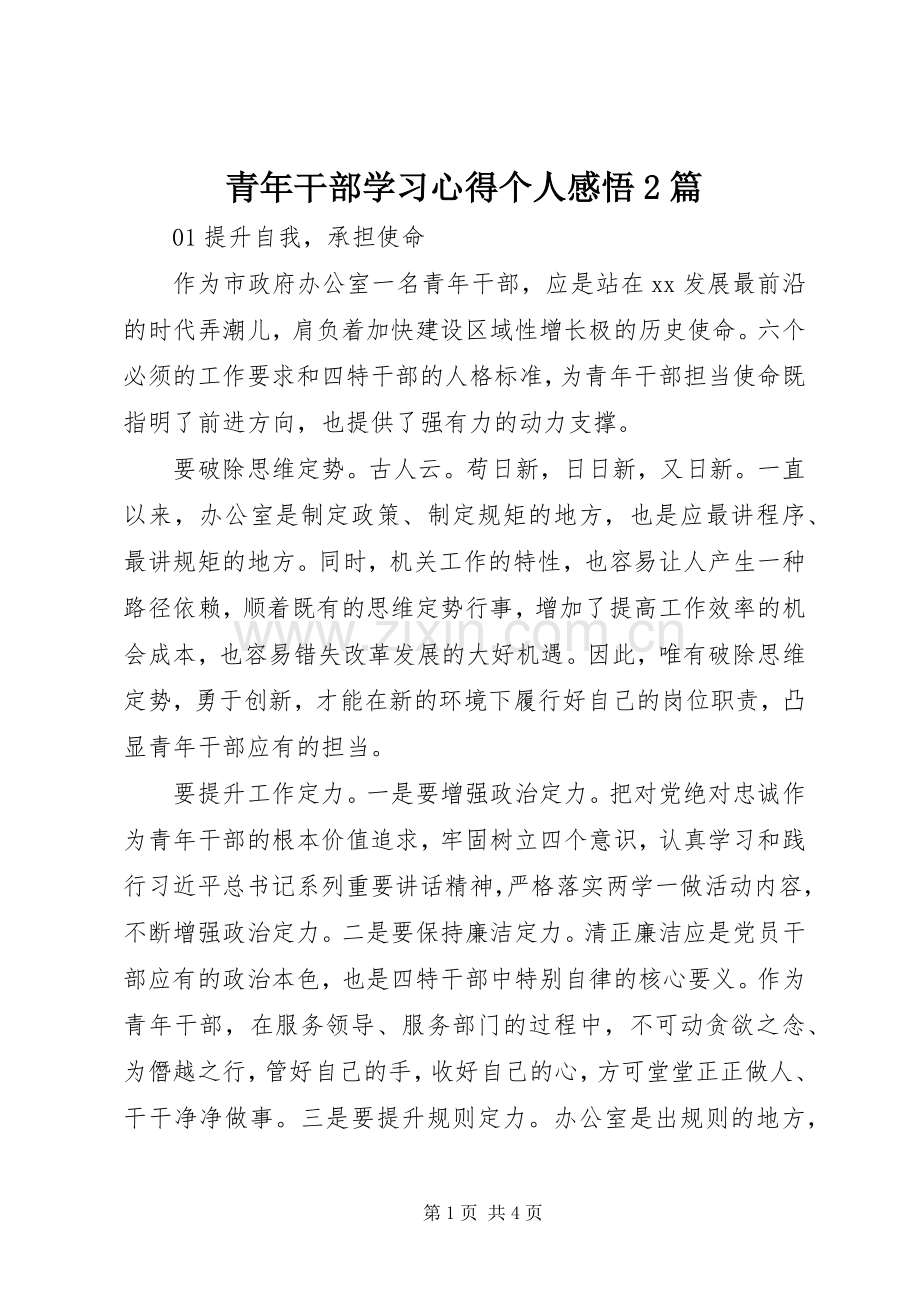 青年干部学习心得个人感悟2篇.docx_第1页