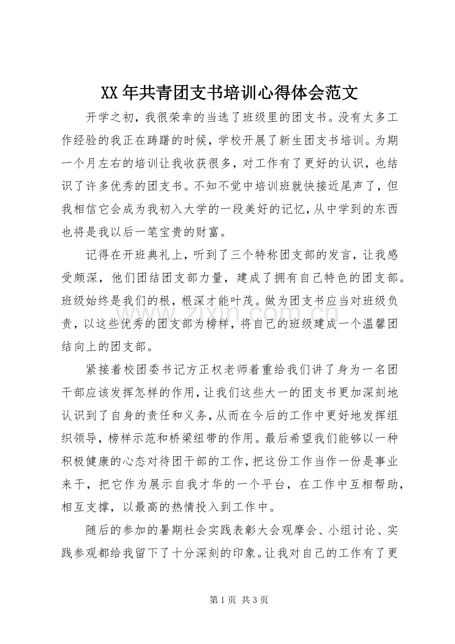 XX年共青团支书培训心得体会范文.docx_第1页