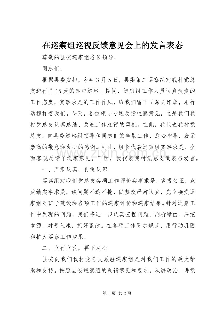 在巡察组巡视反馈意见会上的发言表态.docx_第1页