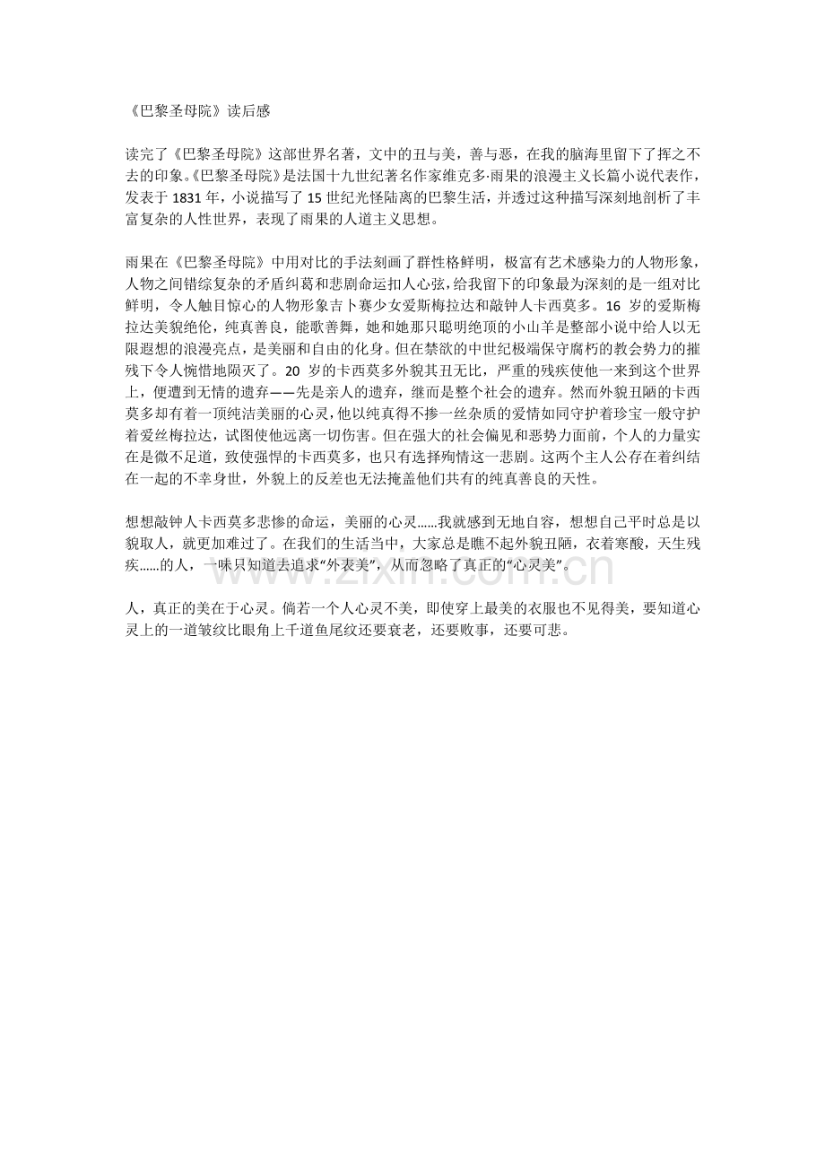 《巴黎圣母院》读后感2.docx_第1页