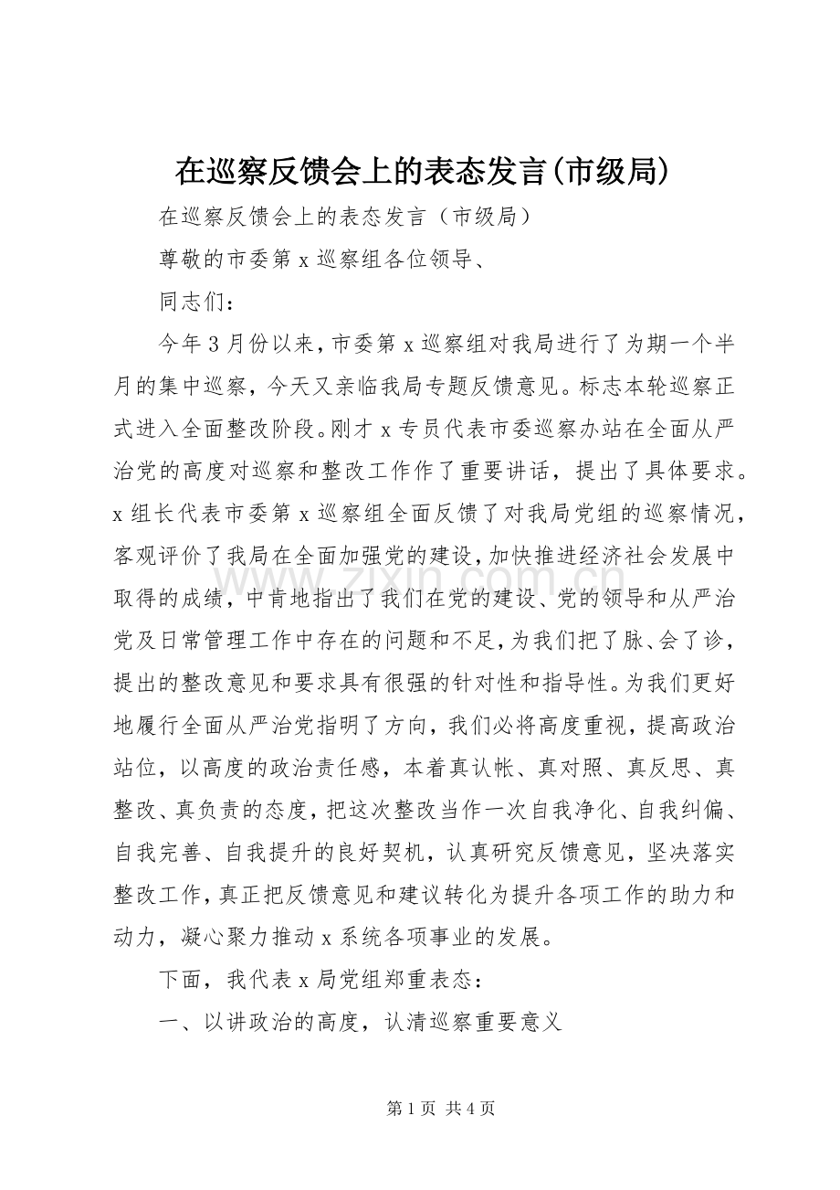 在巡察反馈会上的表态发言(市级局).docx_第1页