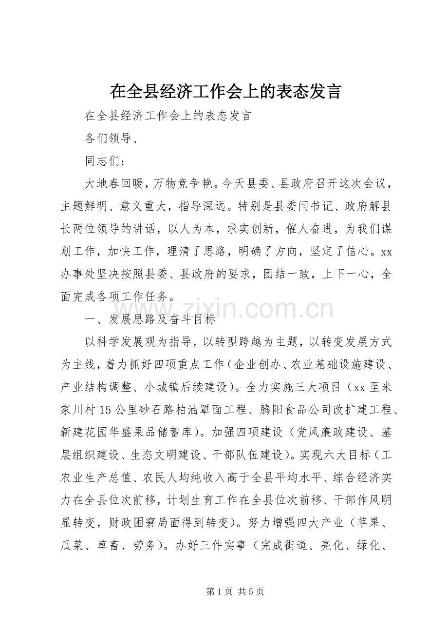 在全县经济工作会上的表态发言.docx_第1页