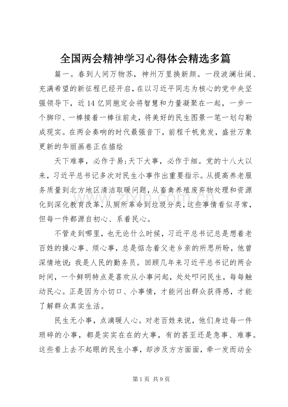 全国两会精神学习心得体会多篇.docx_第1页