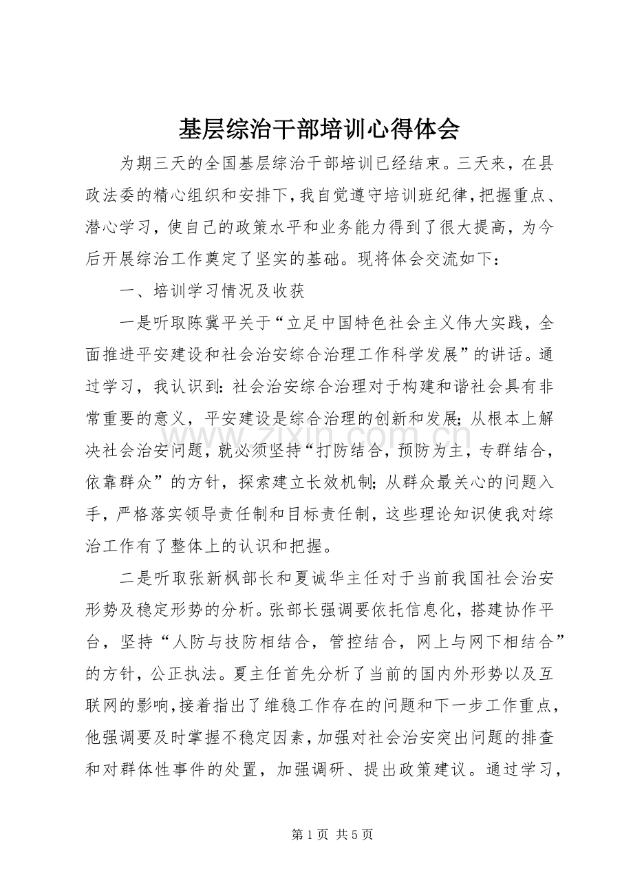 基层综治干部培训心得体会.docx_第1页