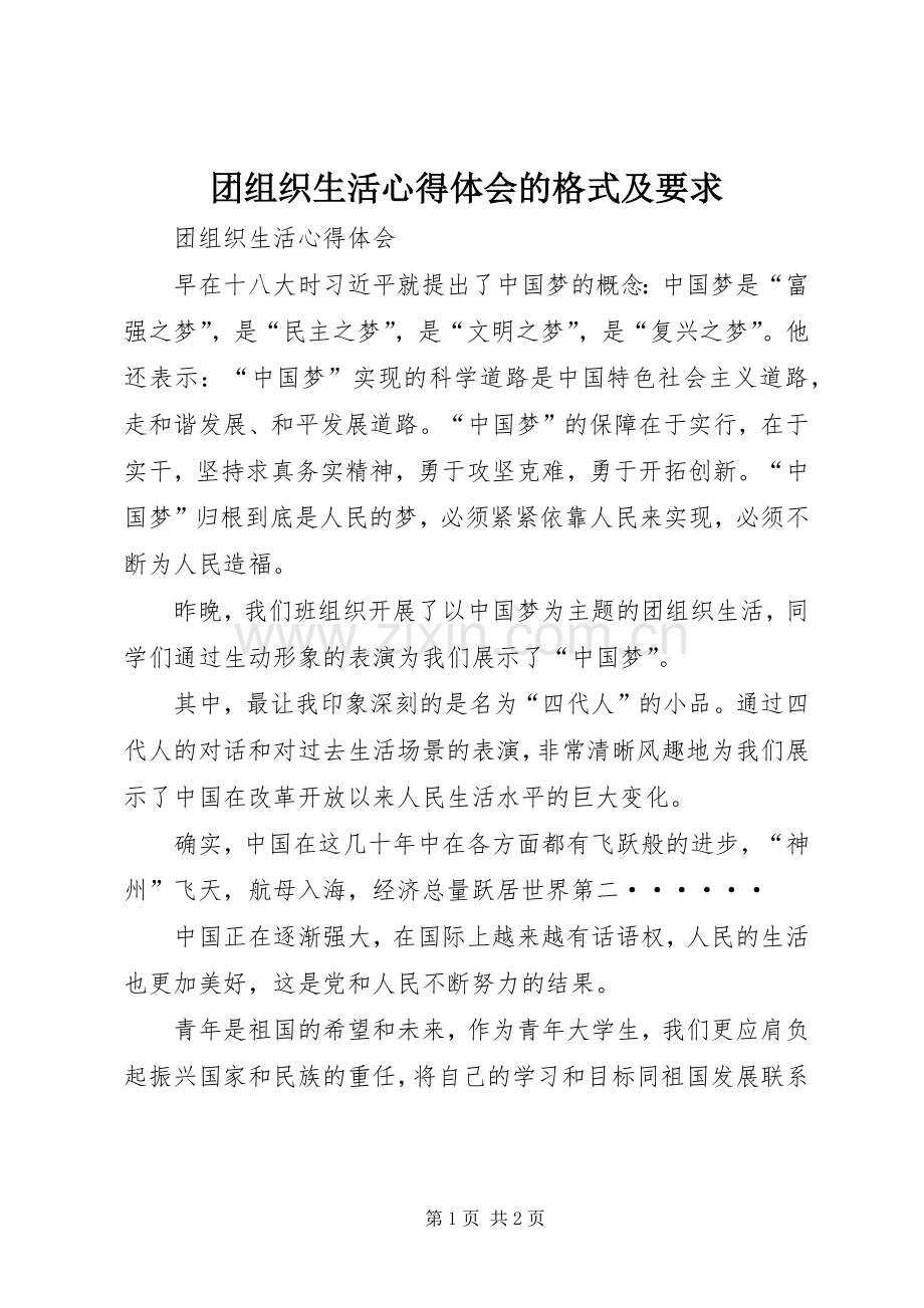 团组织生活心得体会的格式及要求.docx_第1页