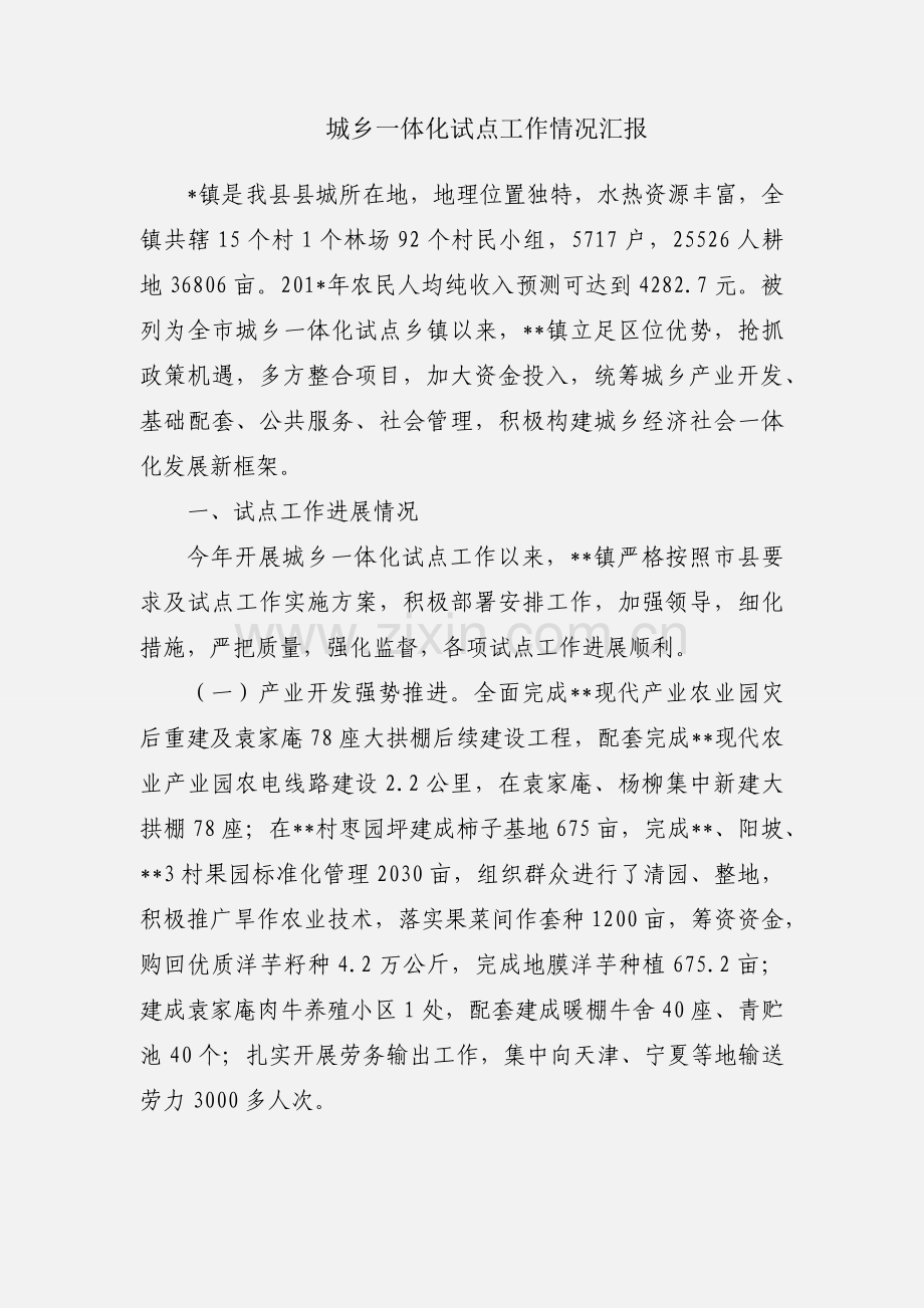 城乡一体化试点工作情况汇报.docx_第1页