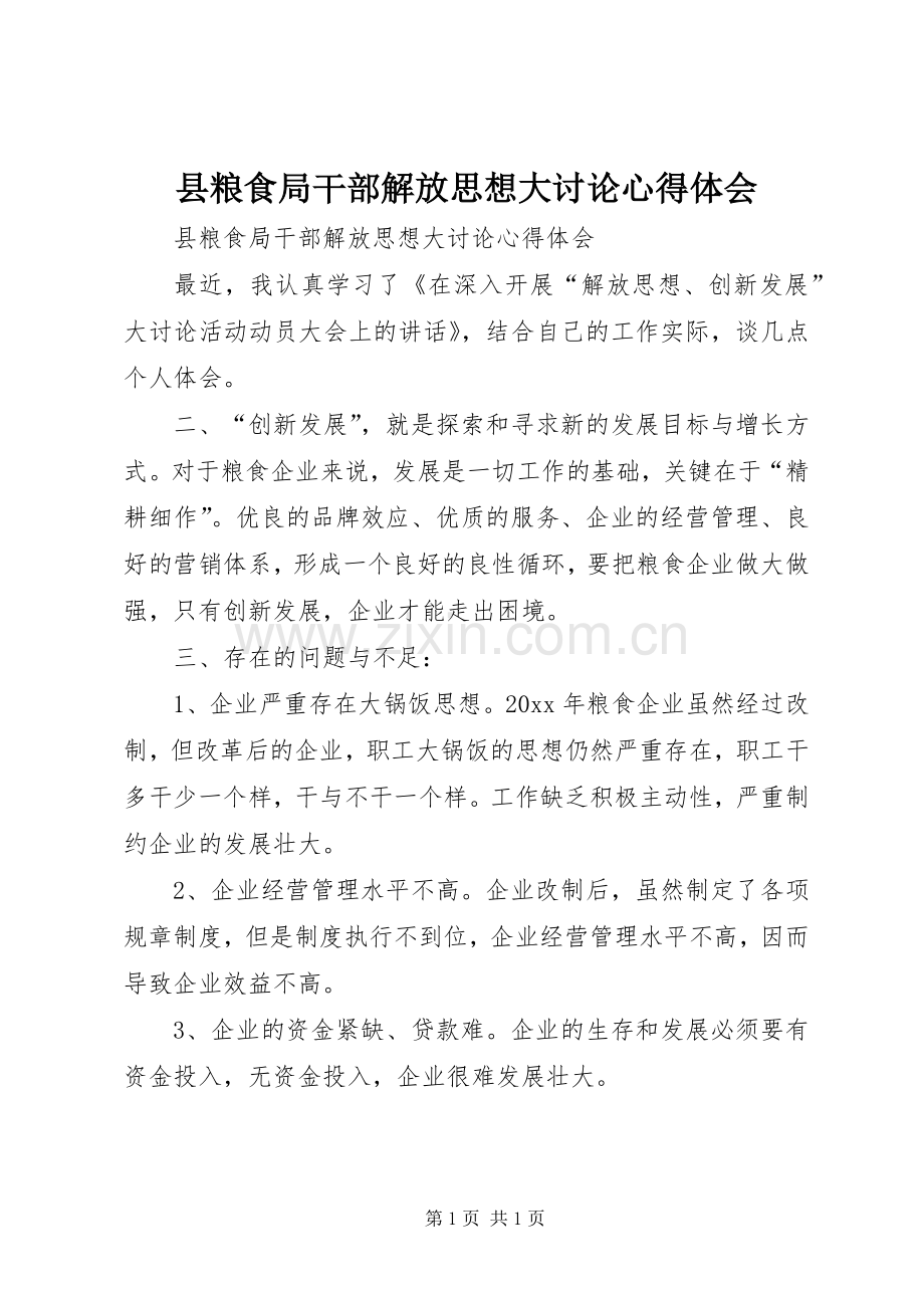 县粮食局干部解放思想大讨论心得体会.docx_第1页