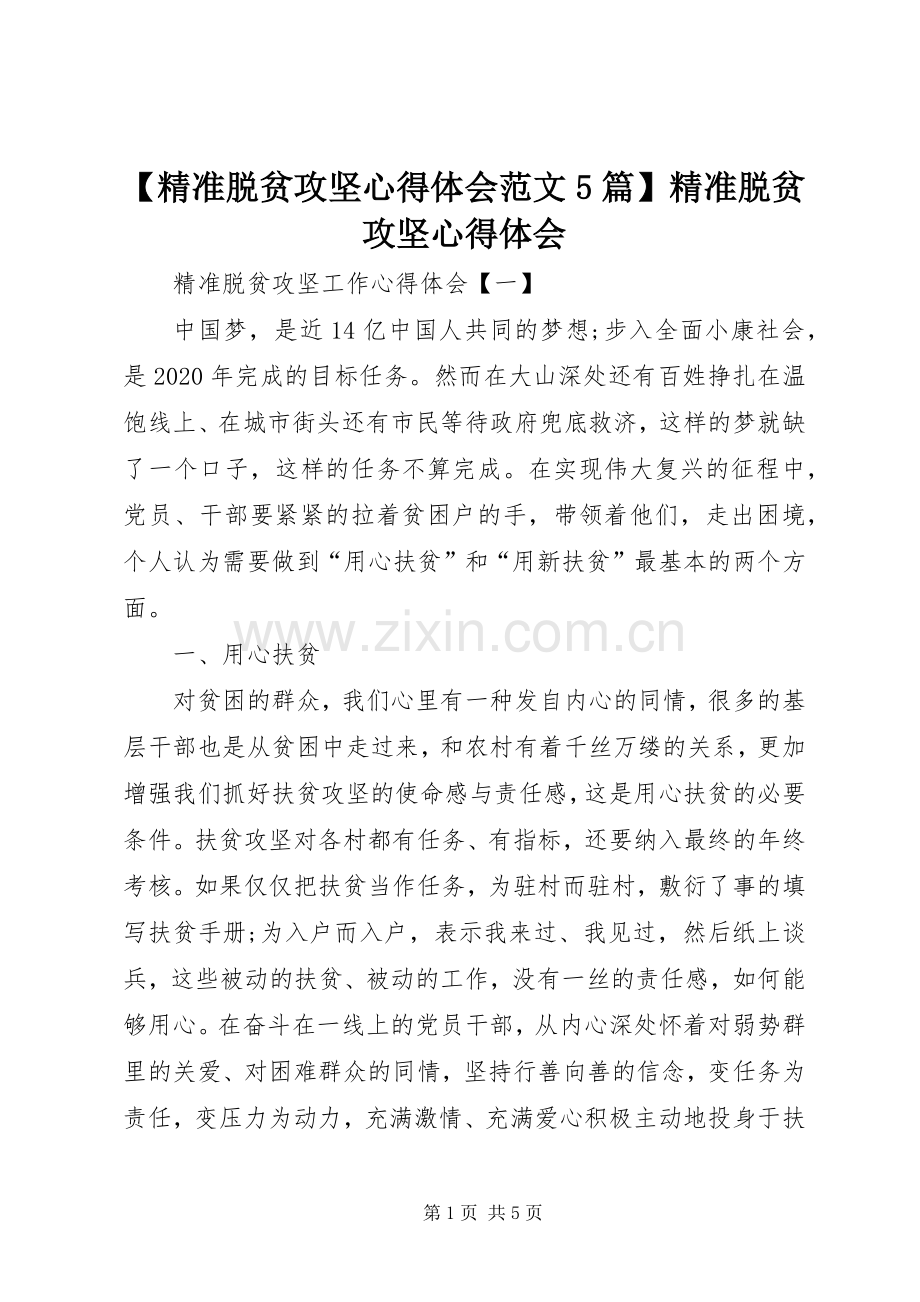 【精准脱贫攻坚心得体会范文5篇】精准脱贫攻坚心得体会.docx_第1页