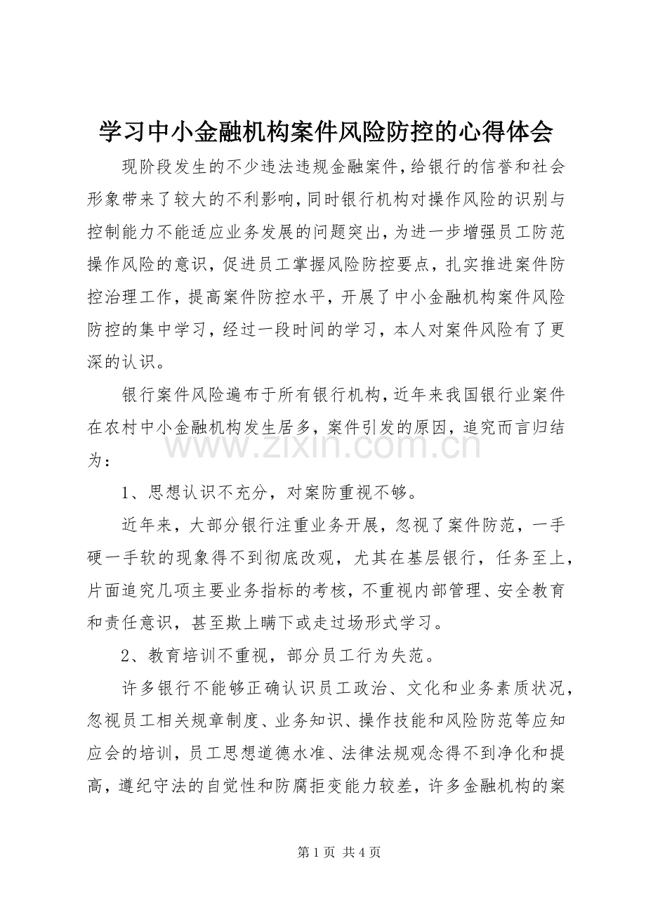 学习中小金融机构案件风险防控的心得体会.docx_第1页