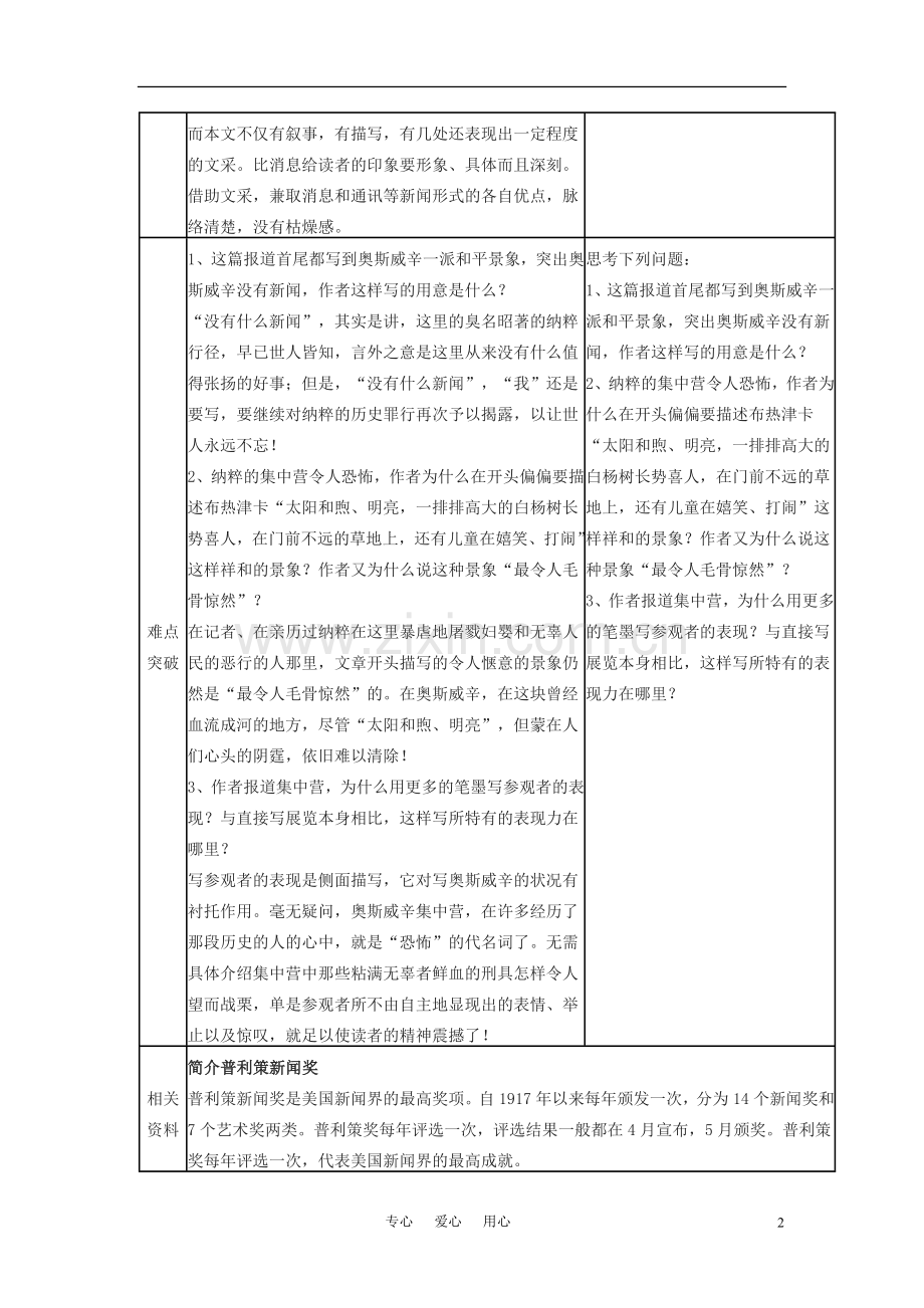 高中语文-《奥斯威辛没有什么新闻》表格式优秀教案-语文版必修1.doc_第2页