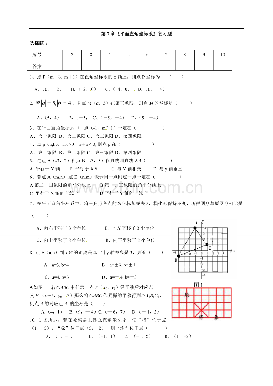 平面直角坐标系全章测试题.doc_第1页