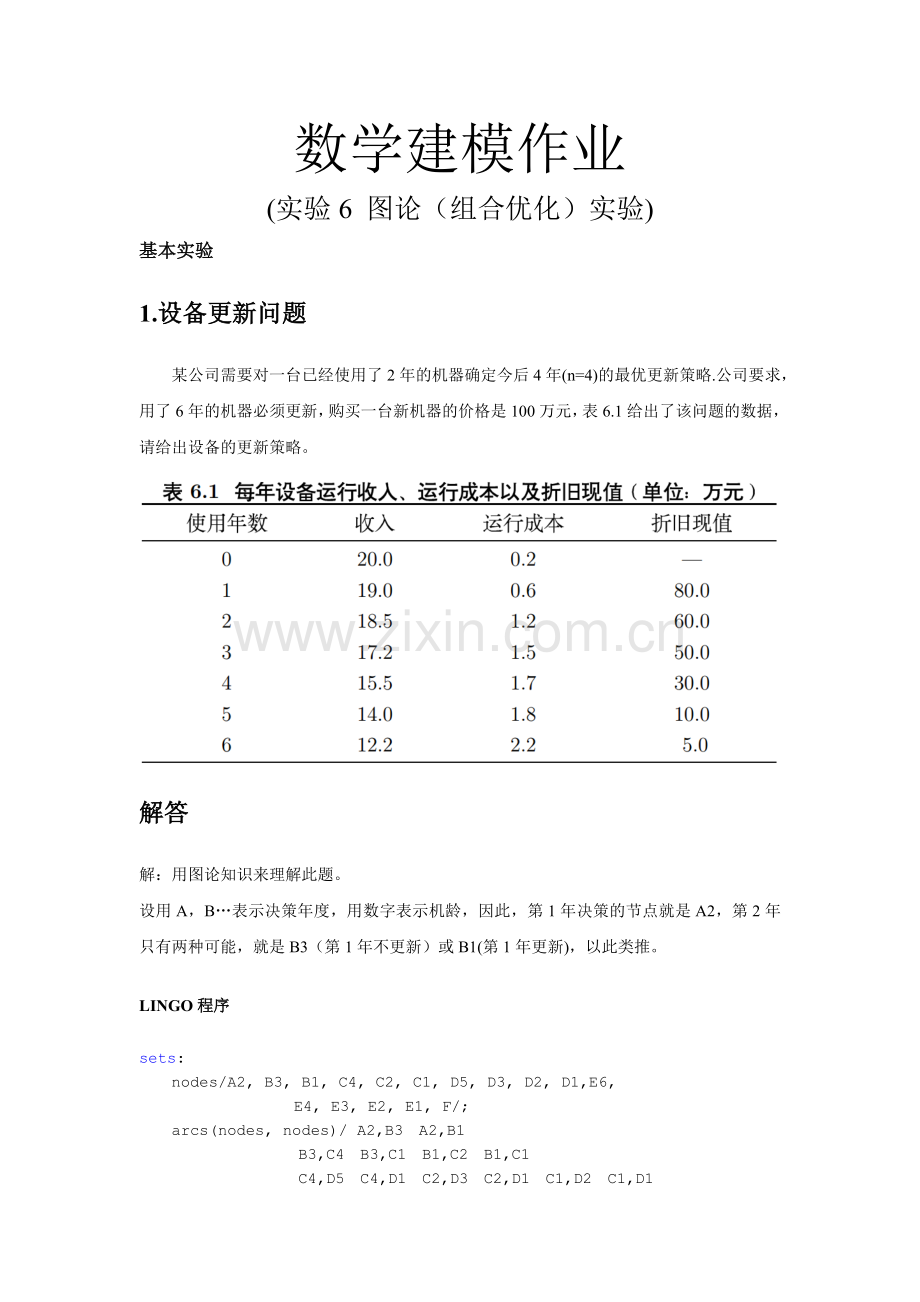 数学建模作业实验6图论组合优化实验.docx_第1页