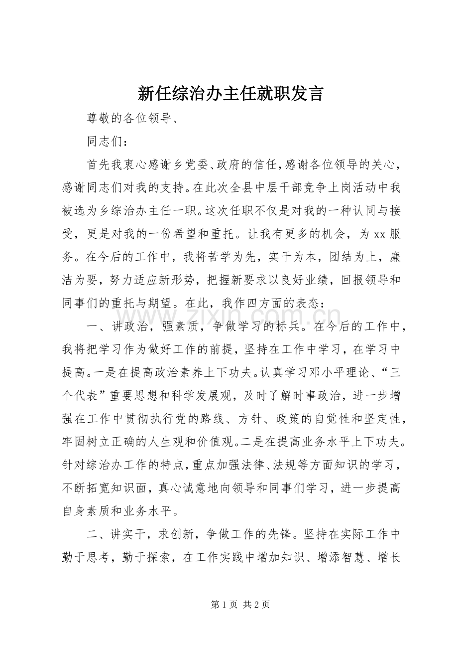 新任综治办主任就职发言.docx_第1页