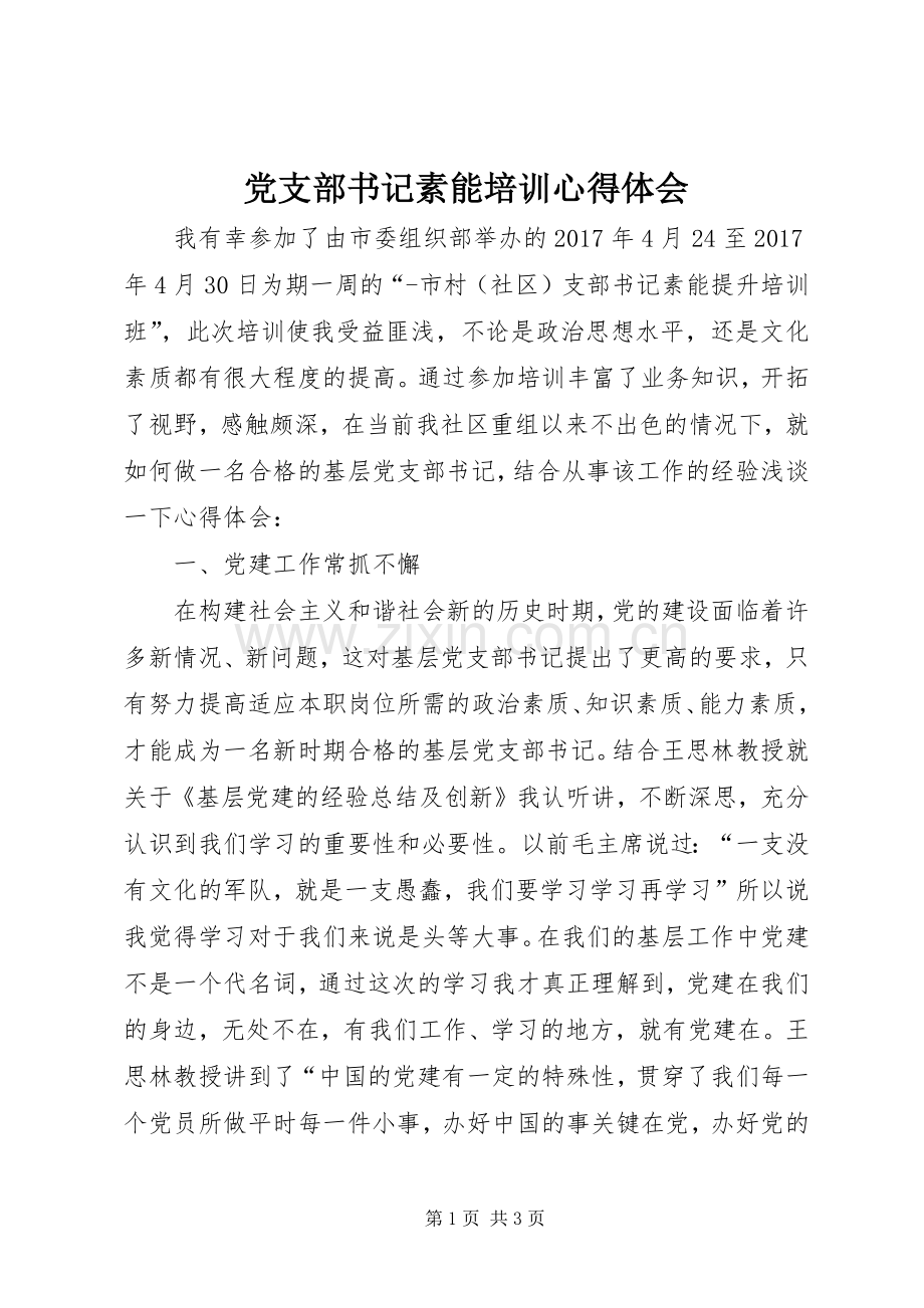 党支部书记素能培训心得体会.docx_第1页