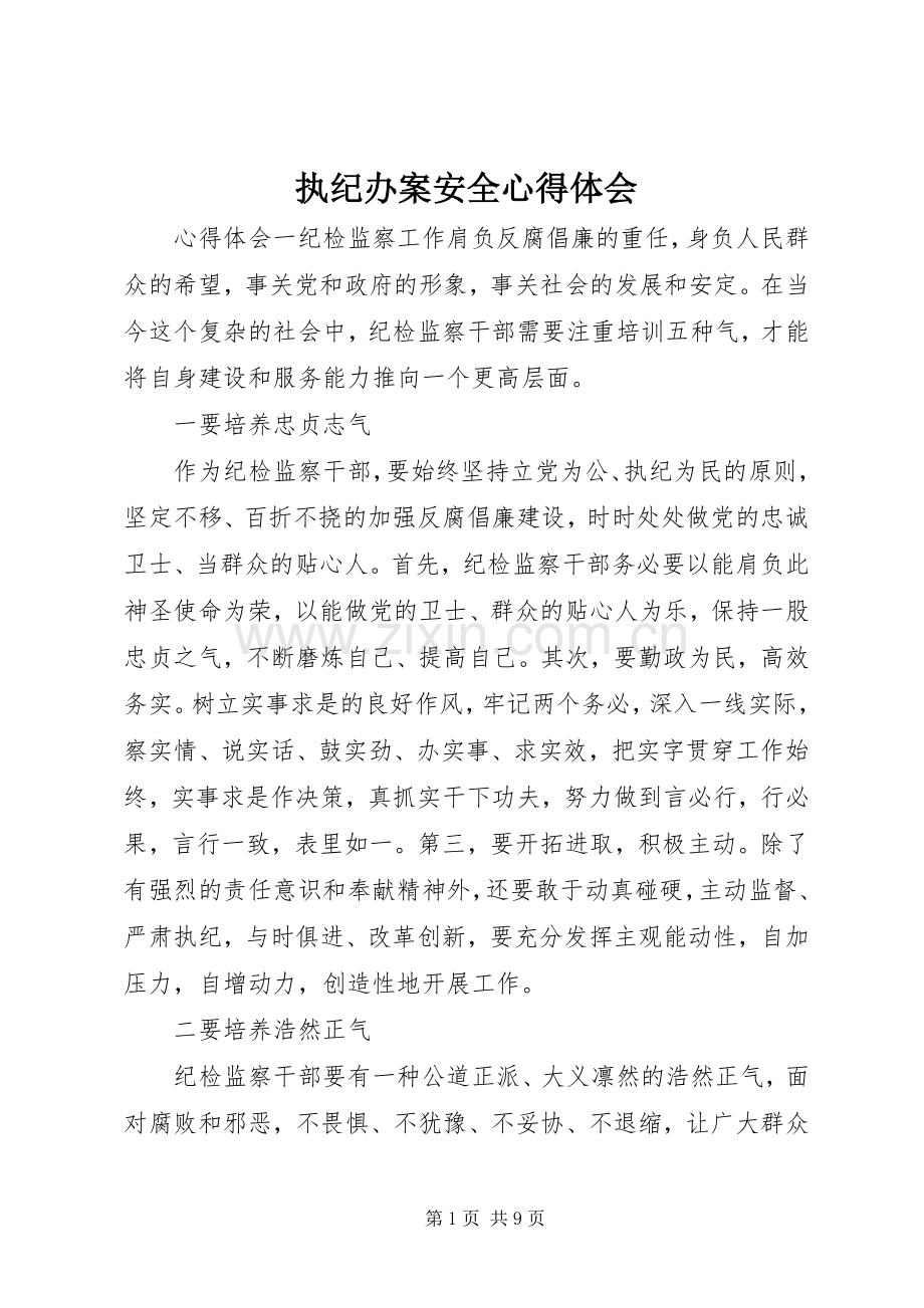 执纪办案安全心得体会.docx_第1页