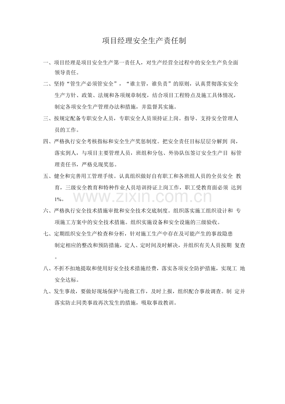 项目安全生产责任制(六部一室).docx_第1页