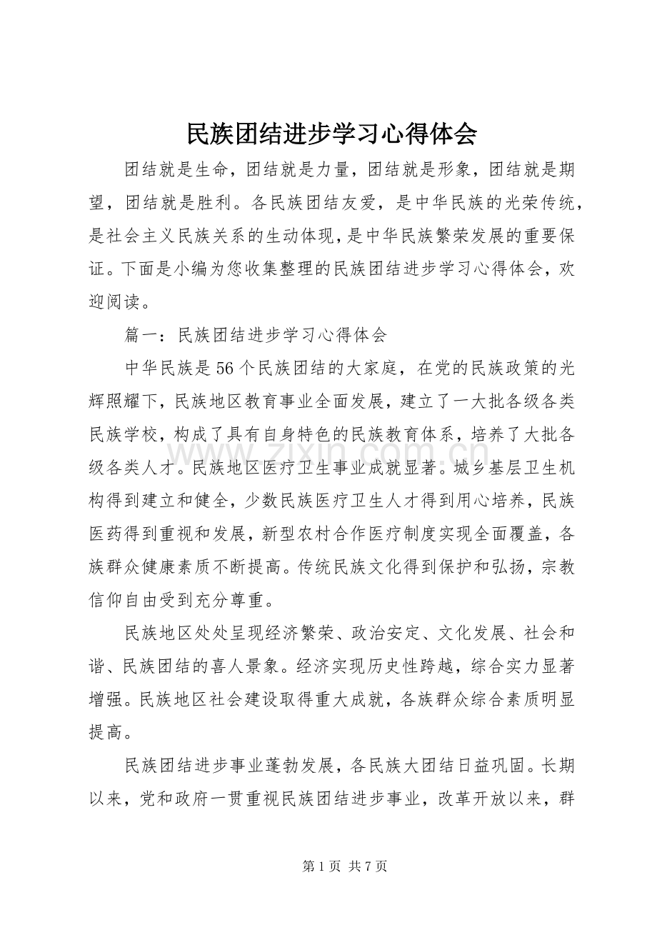 民族团结进步学习心得体会.docx_第1页