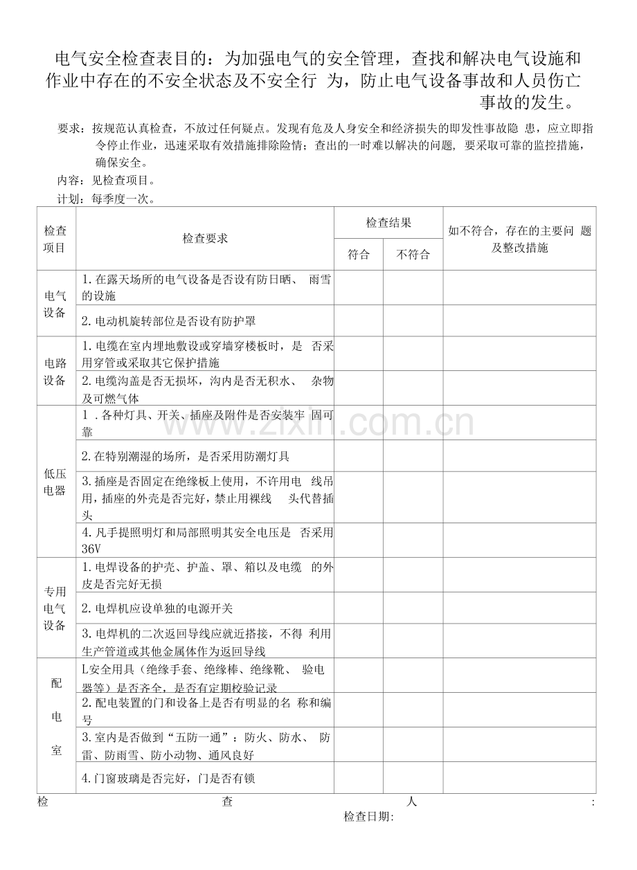 电气安全检查表.docx_第1页