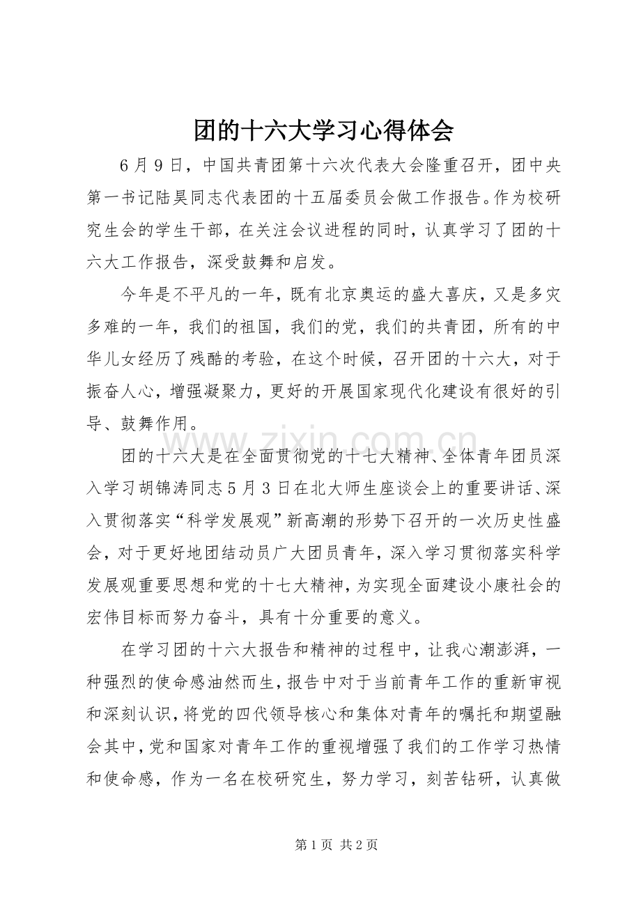 团的十六大学习心得体会.docx_第1页