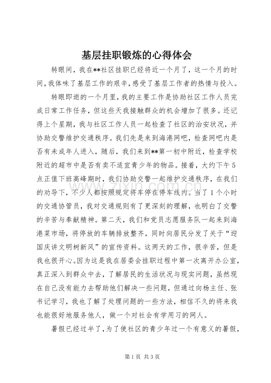 基层挂职锻炼的心得体会.docx_第1页