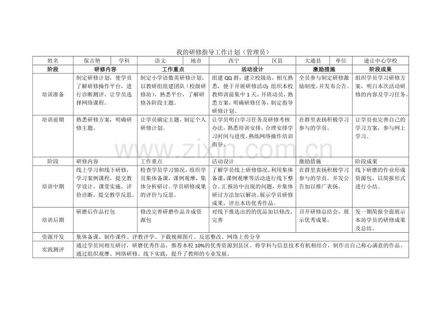 我的研修指导工作计划-第四小组.docx_第1页