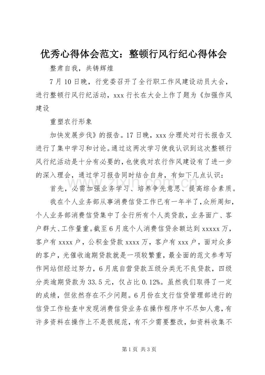 优秀心得体会范文：整顿行风行纪心得体会.docx_第1页