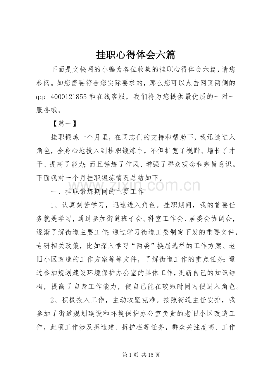 挂职心得体会六篇.docx_第1页