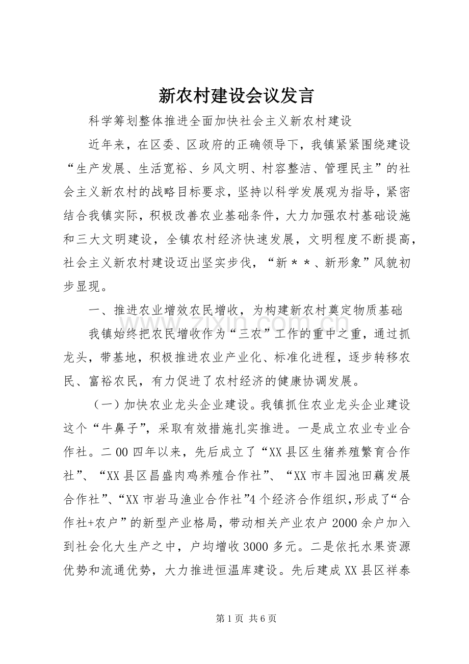 新农村建设会议发言.docx_第1页