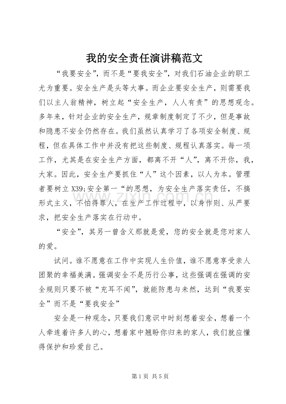 我的安全责任演讲稿范文.docx_第1页