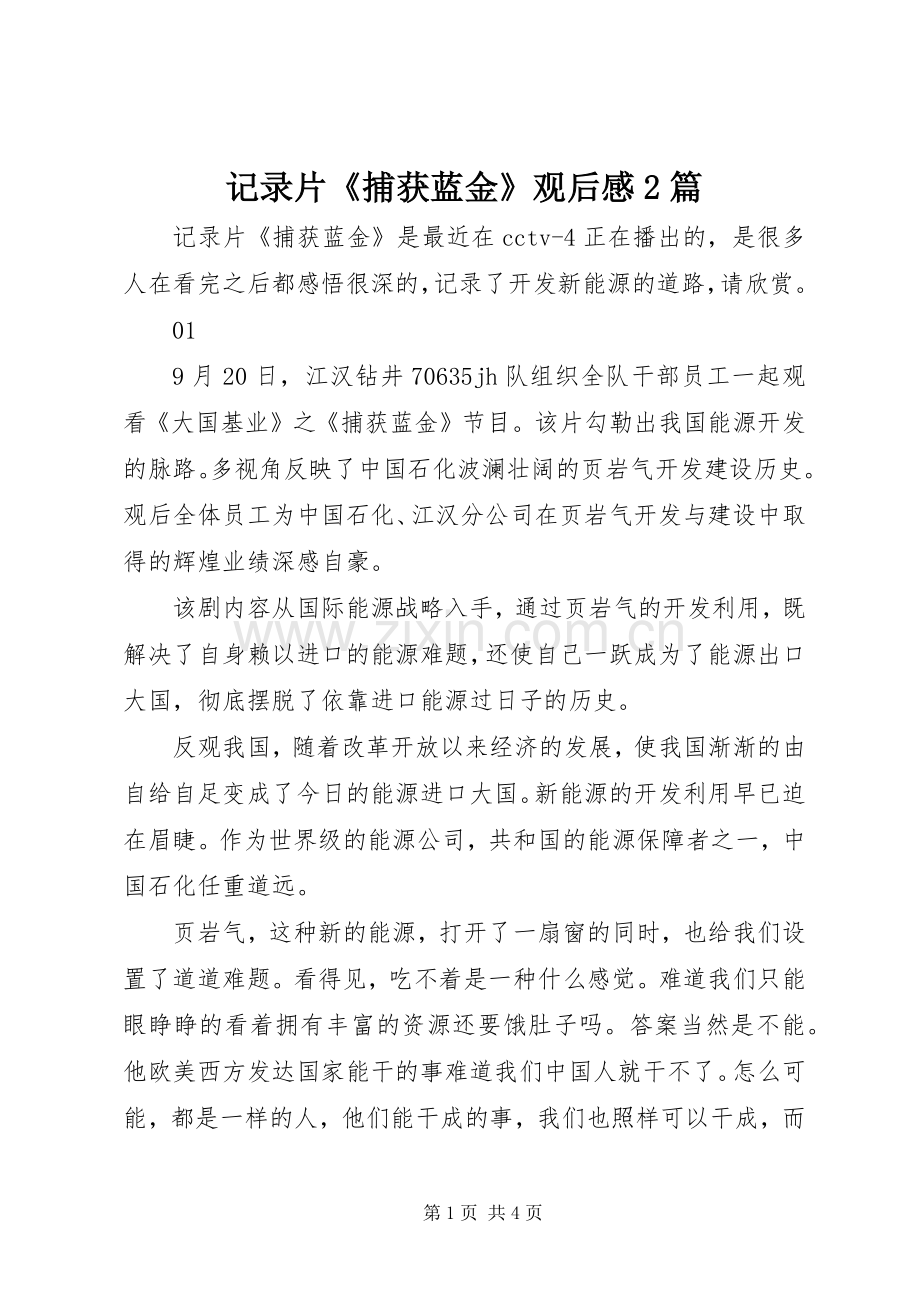 记录片《捕获蓝金》观后感2篇.docx_第1页