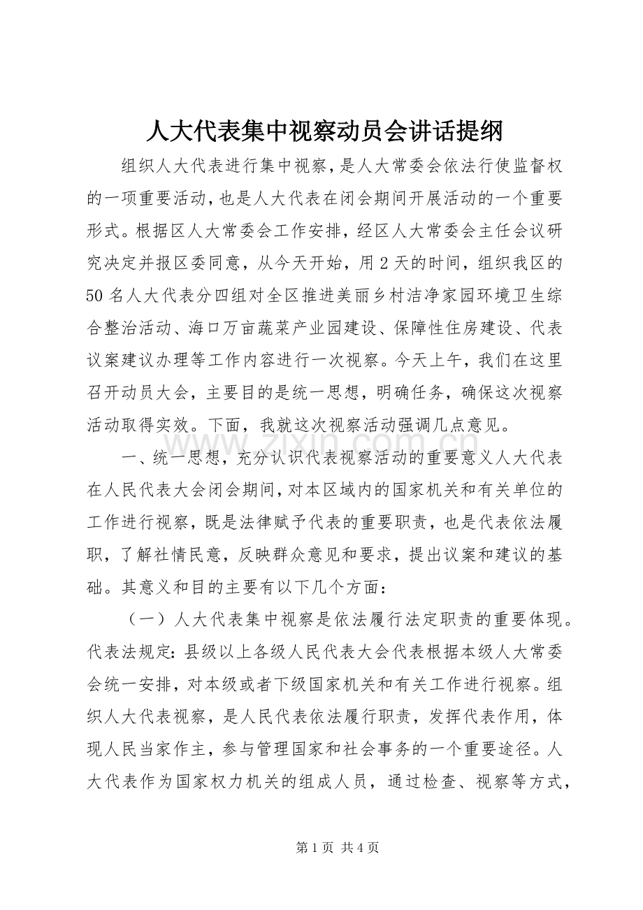 人大代表集中视察动员会讲话提纲.docx_第1页