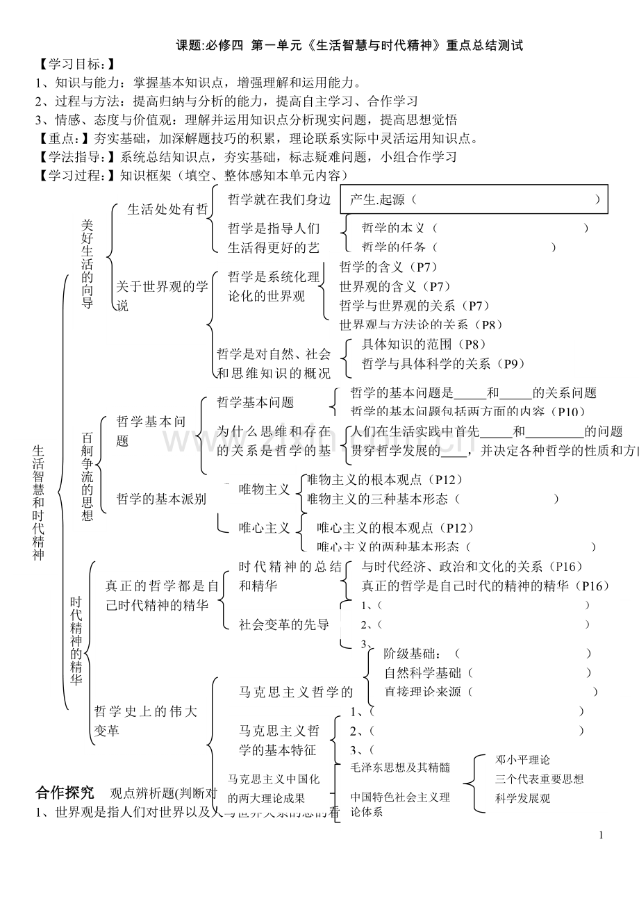 哲学第一单元复习学案.doc_第1页