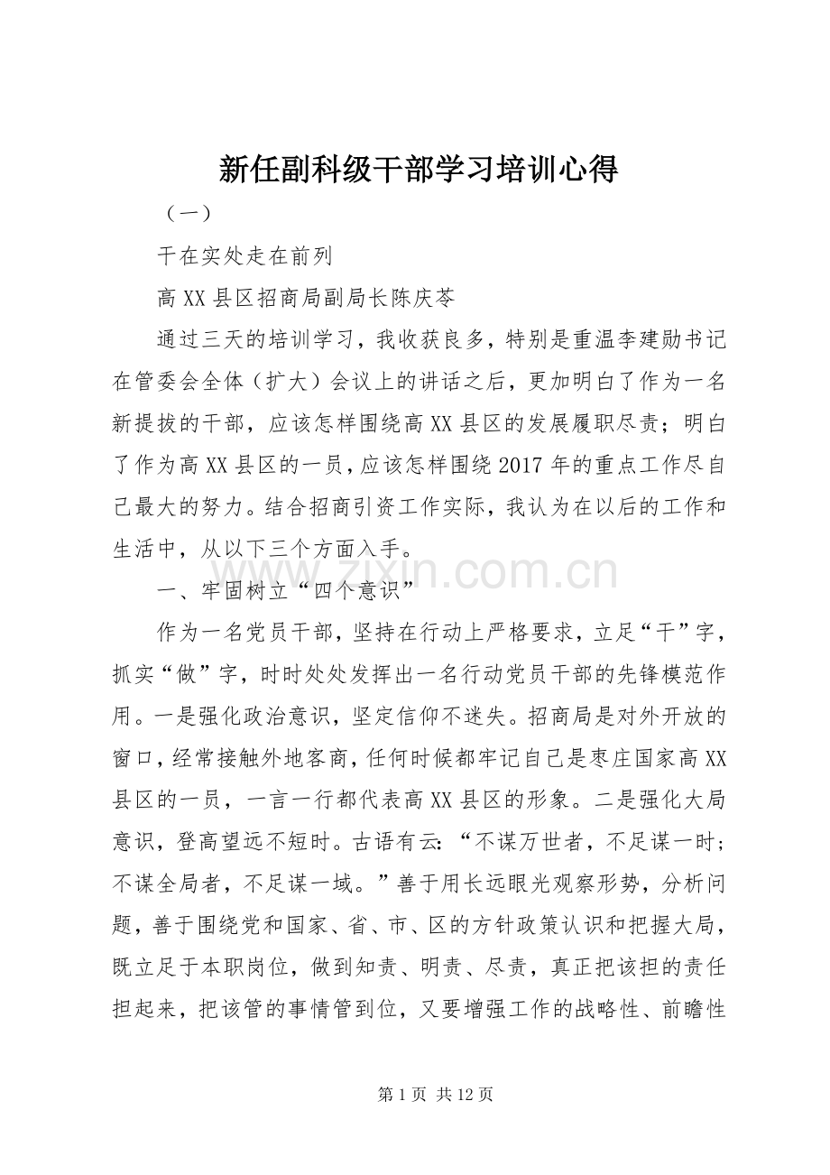 新任副科级干部学习培训心得.docx_第1页