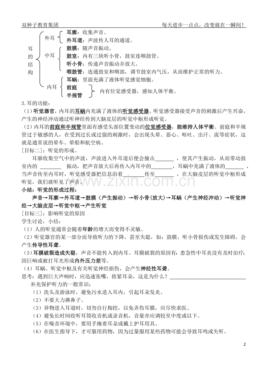 七年级科学下册 第一章讲学稿第3课时耳和听觉(一)教案 浙教版.doc_第2页