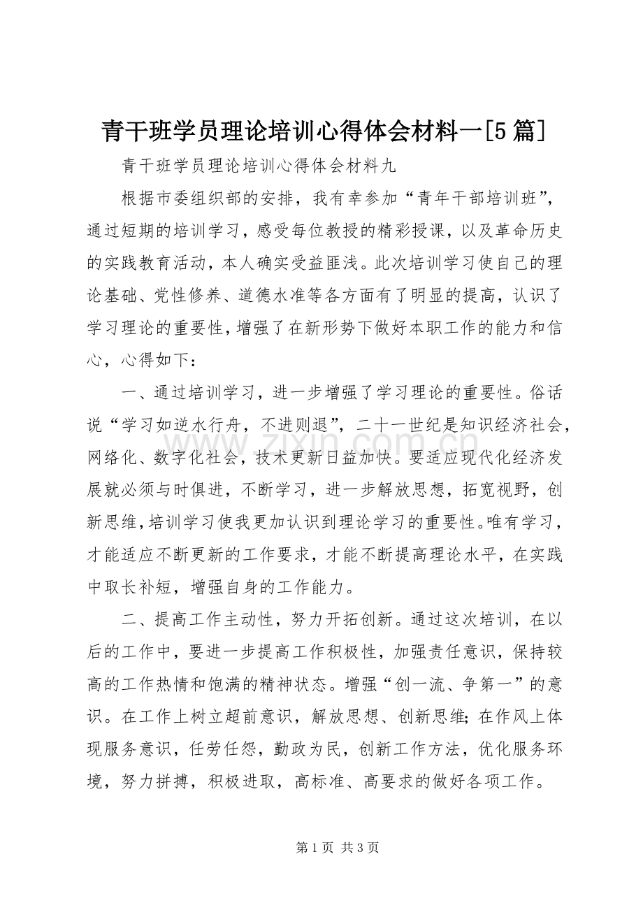 青干班学员理论培训心得体会材料一[5篇].docx_第1页