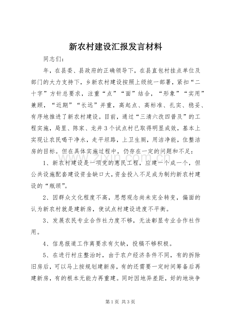 新农村建设汇报发言材料.docx_第1页