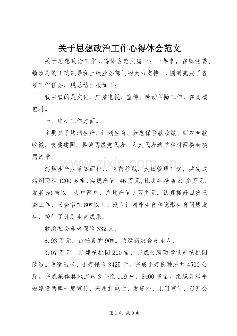 关于思想政治工作心得体会范文.docx_第1页