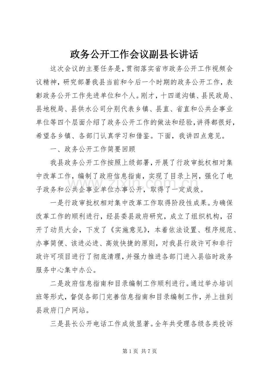 政务公开工作会议副县长讲话.docx_第1页