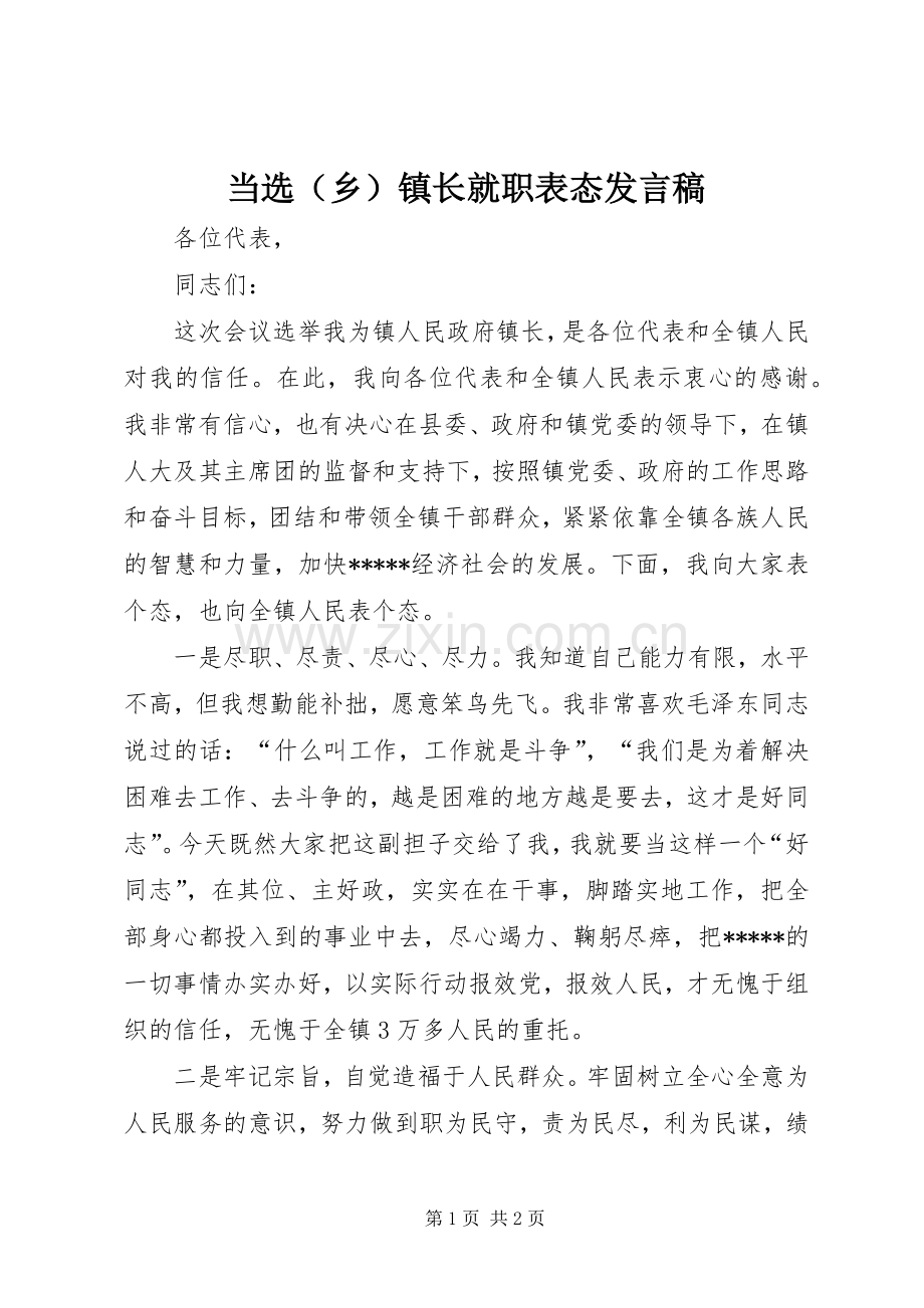 当选（乡）镇长就职表态发言稿.docx_第1页