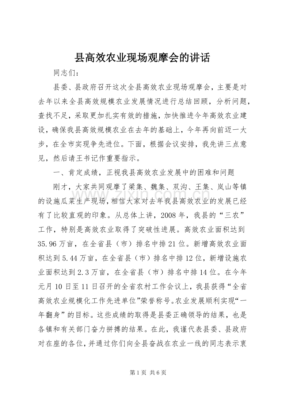 县高效农业现场观摩会的讲话.docx_第1页