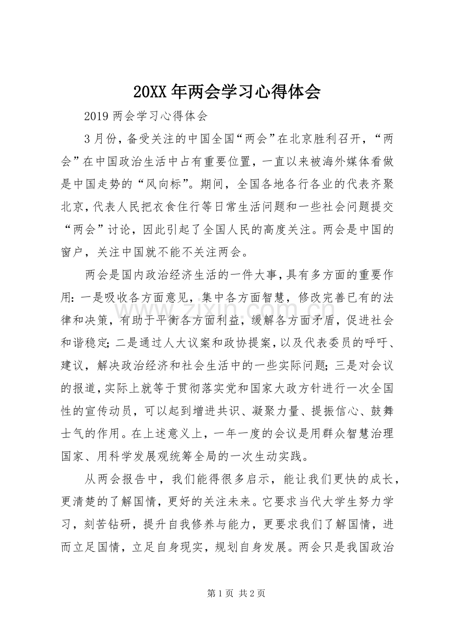 20XX年两会学习心得体会.docx_第1页