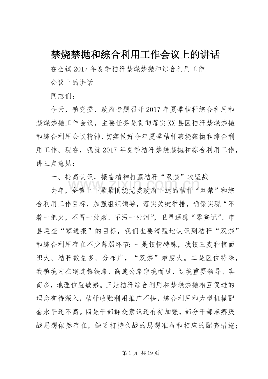 禁烧禁抛和综合利用工作会议上的讲话.docx_第1页