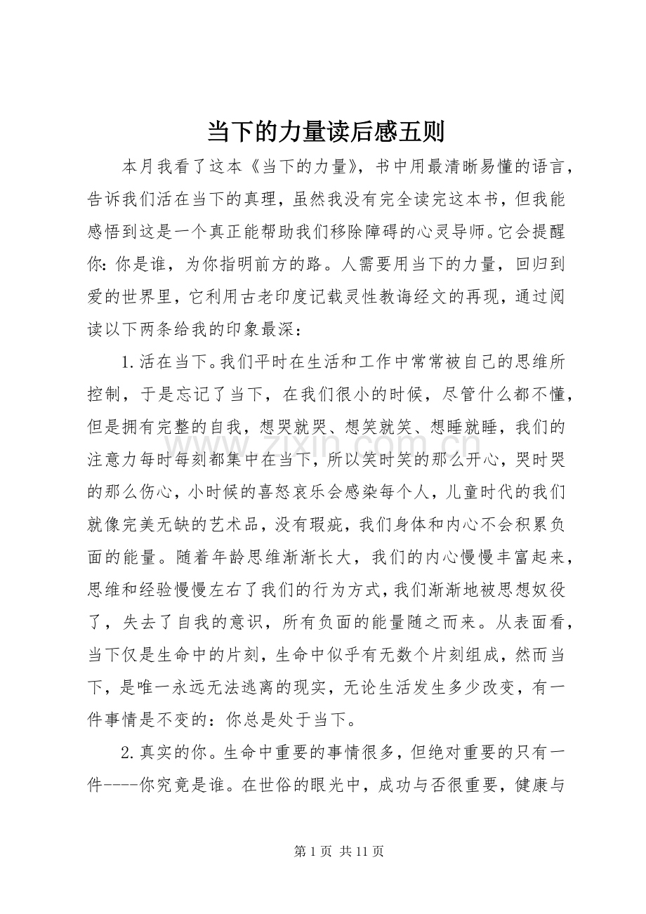 当下的力量读后感五则.docx_第1页