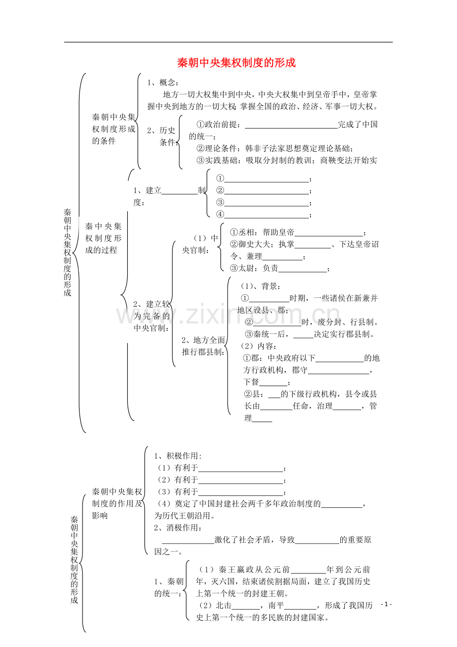 2012高中历史-1.2《第二节走向大一统的秦汉政治》学案159(人民版必修1).doc_第1页