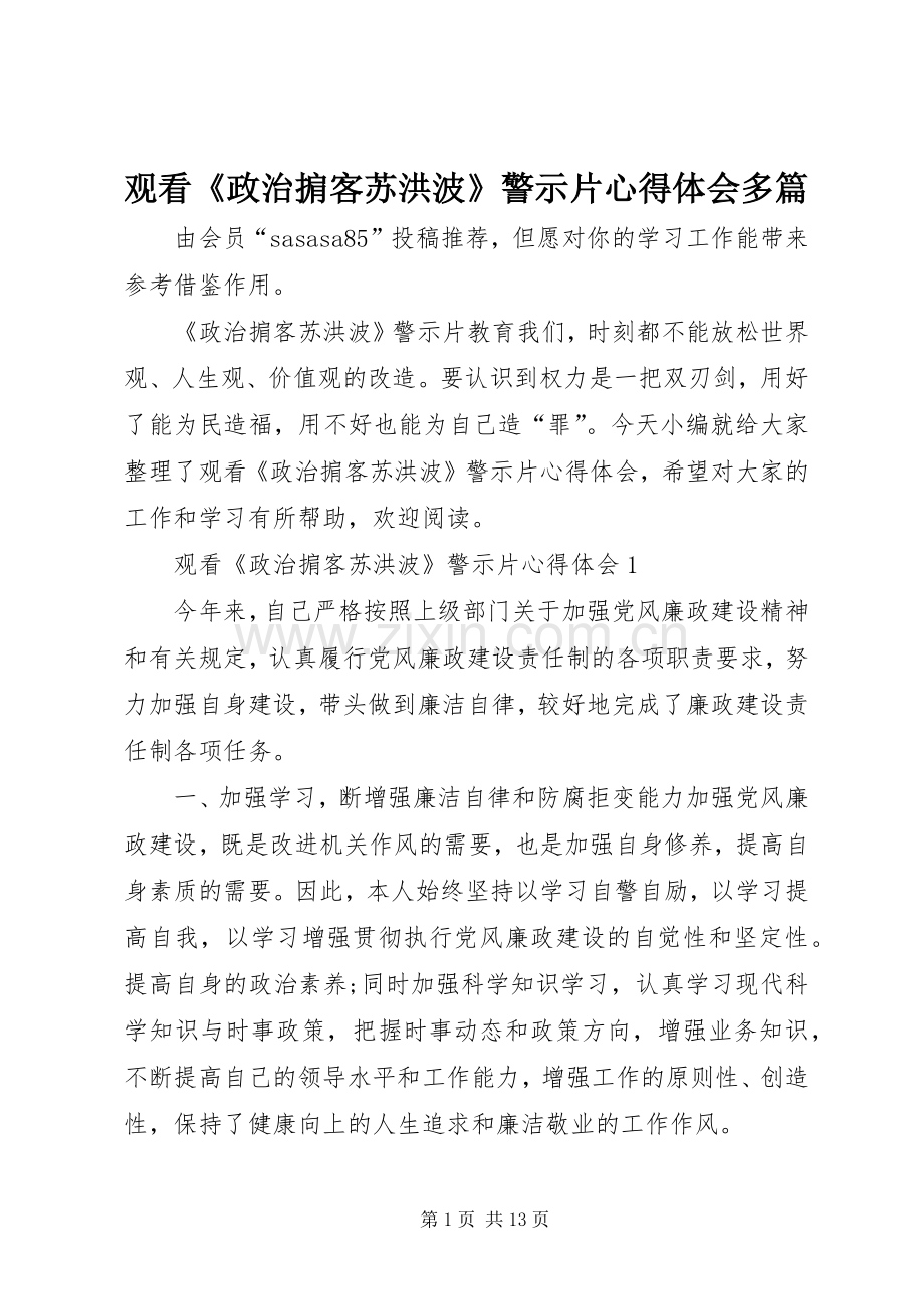 观看《政治掮客苏洪波》警示片心得体会多篇.docx_第1页