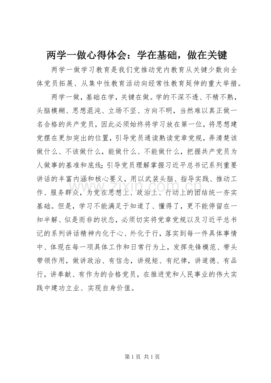 两学一做心得体会：学在基础做在关键.docx_第1页