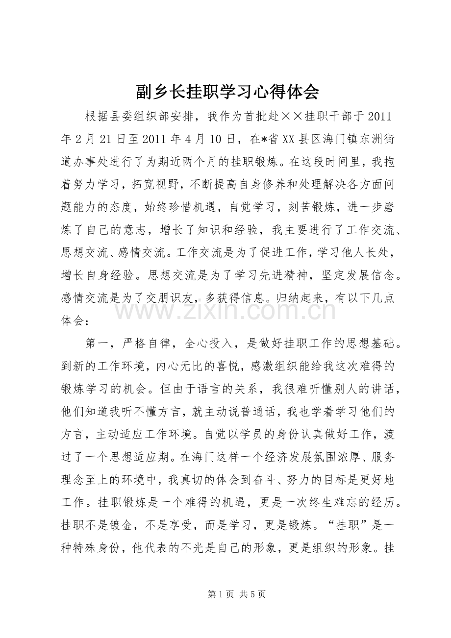 副乡长挂职学习心得体会.docx_第1页