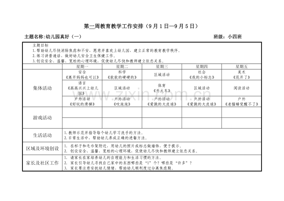 小班上主题一《幼儿园真好》第一周备课.doc_第1页